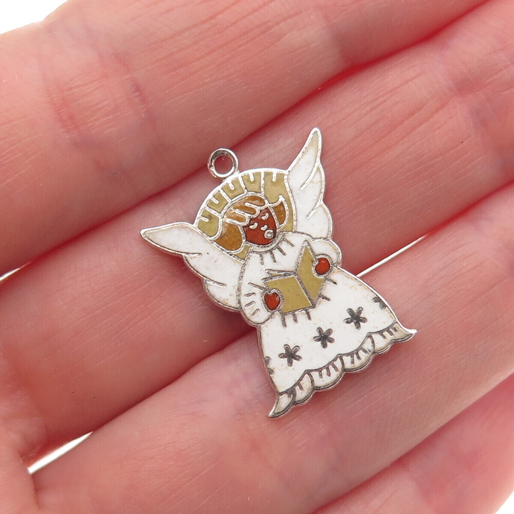 Danecraft 925 Sterling Silver Antique Art Deco Enamel Angel Mini Charm Pendant